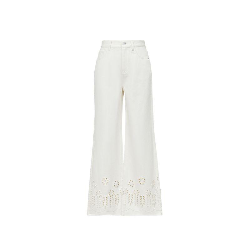 

Blacknini White Daisy Heavy Weight Yeast Factory Cut Out Million Needles Embroider Lace Flowers Wide Leg Straight Denim White Lace lace Denim XS