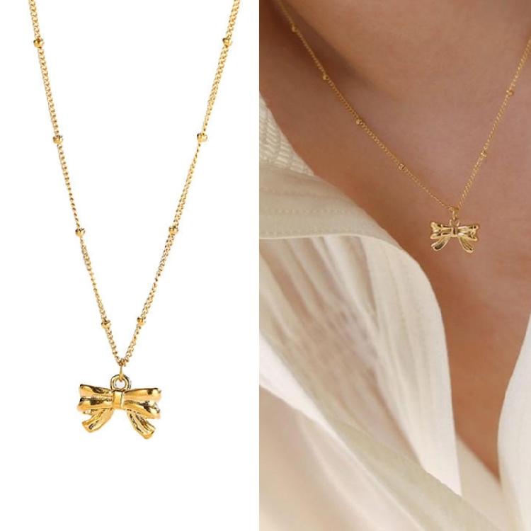 Adjustable Necklace Titaniums Steel Necklace Bead Chain Necklace Bowknot Pendant Necklace Suitable for Various Occasion