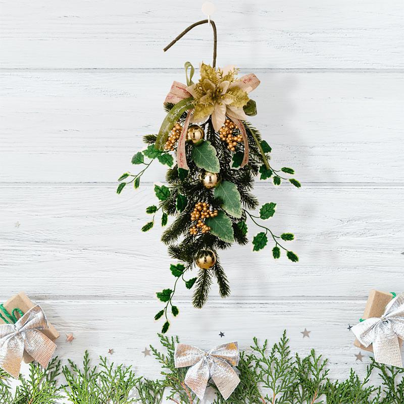 

Decoration Christmas Stunning Faux Greenery Upside Down Tree With Golden Flowers
