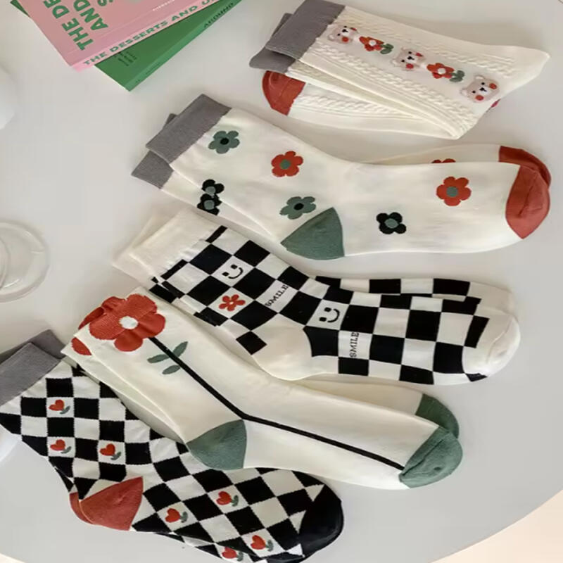 [5-Pair Set] Arca Flower Heart Medium Socks