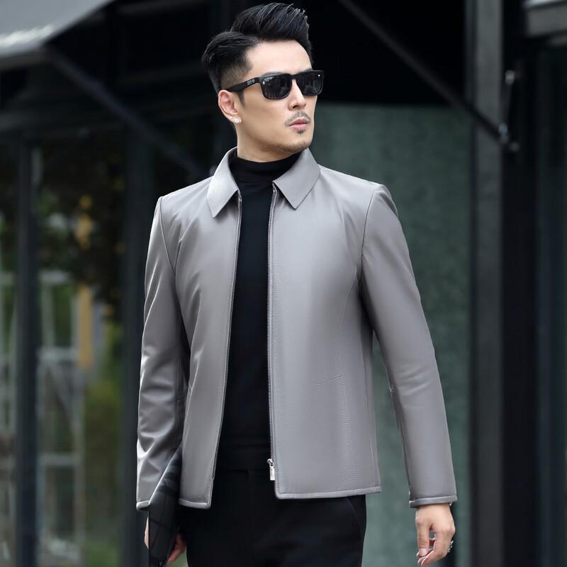 Futing Men's Calfskin Turn-down Collar Leather Jacket