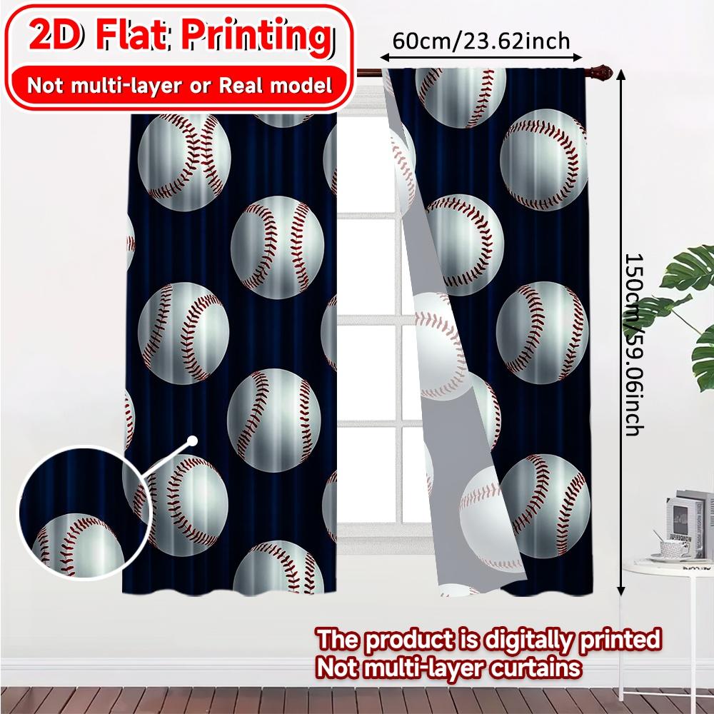 2D Flat Printing  2pcs Baseball Cascade Popular Contemporary Curtains Polyester Curtains Decorations Perfect for Study   Living