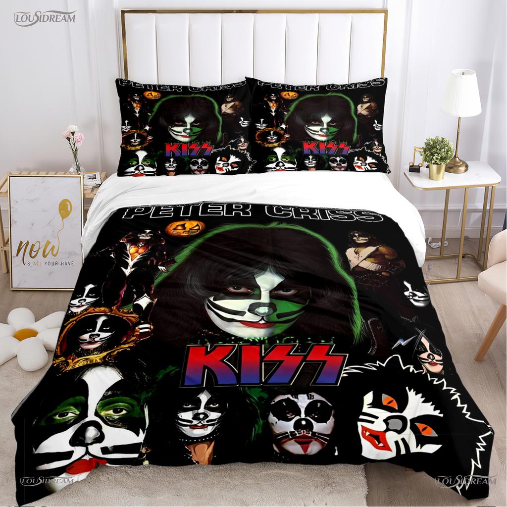 K-Kiss-Band Musik Paar Ganzjahres-Bettbezug Bettdecke Bettwäschesets Weicher Steppdeckenbezug und Kissenbezüge Einzel/Doppel/Queen/King