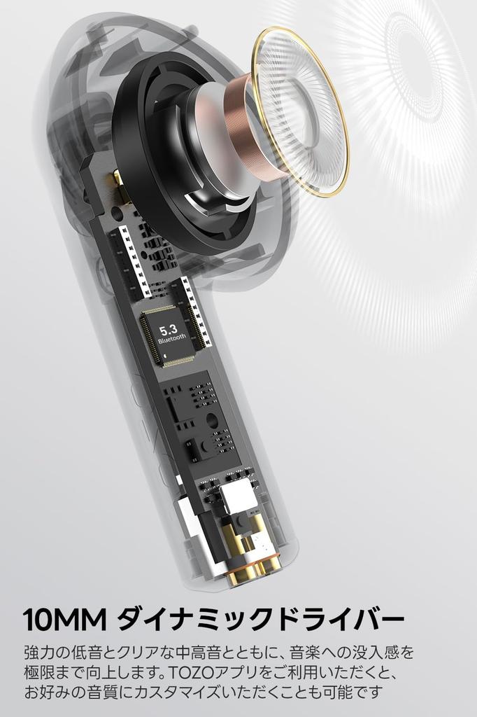 TOZO E2 True Wireless Bluetooth Independent Left and Right Stable Low Deep Clear Sound Clear Touch Charging Case Perfect for Web and Everyday Black