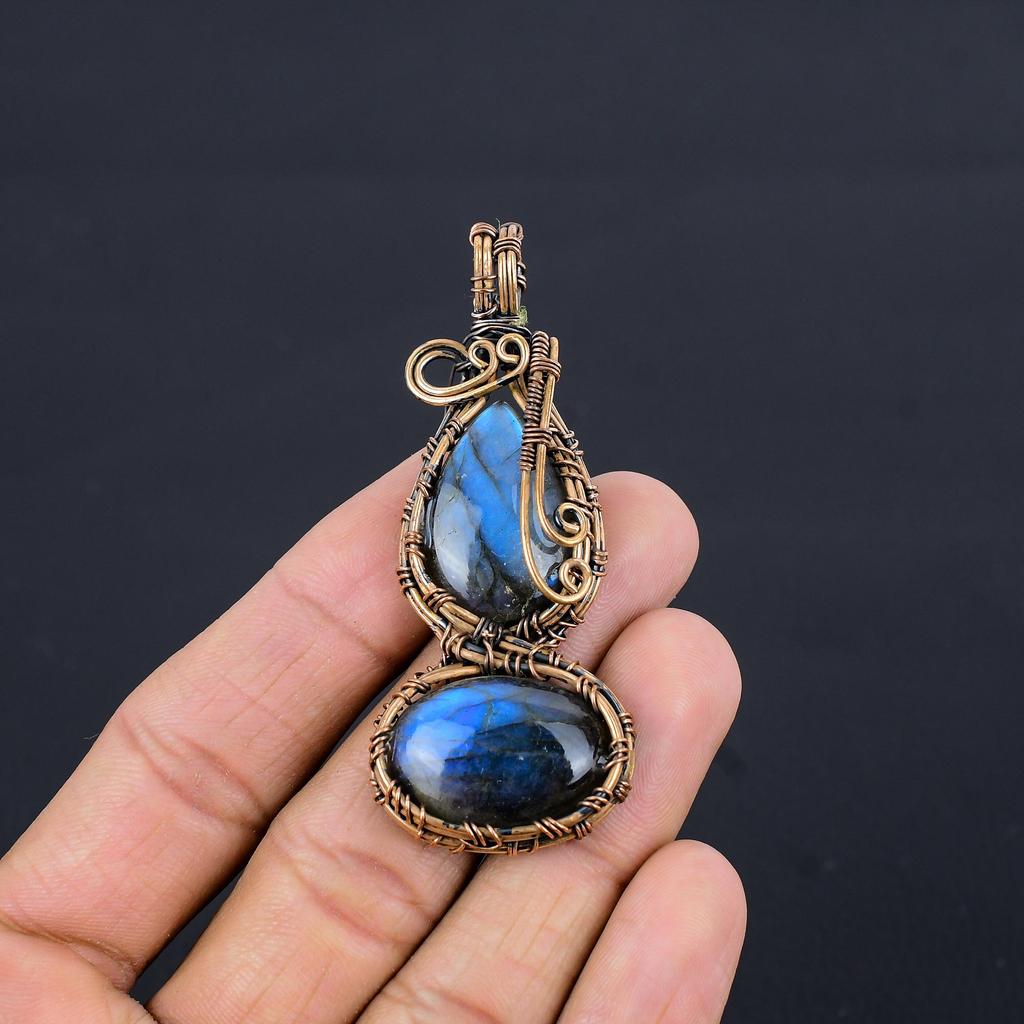 Labradorite Pendant, Handmade Gemstone 999 Copper Wire Wrapped Pendant Antique Jewelry, For Gift Silver Jewelry