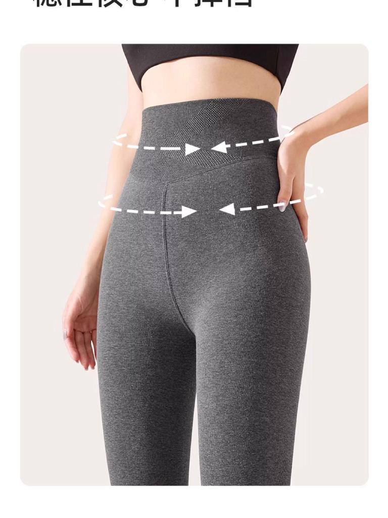 Damen Graue Extra-Lange High-Waist Kompressionsleggings - Fleecegefüttert, Dick, Vertikale Streifen für Herbst/Winter