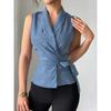European and American Fashion Waist Cinching Tie Up Lapel Shirt Vest