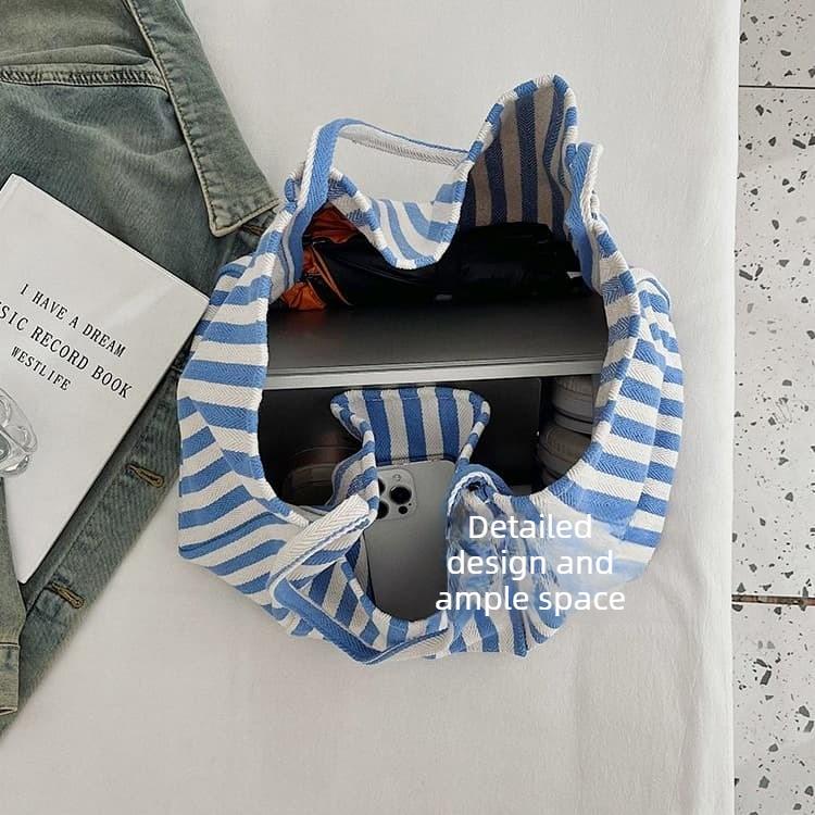 Striped large capacity canvas tote bag women's shoulder bag
