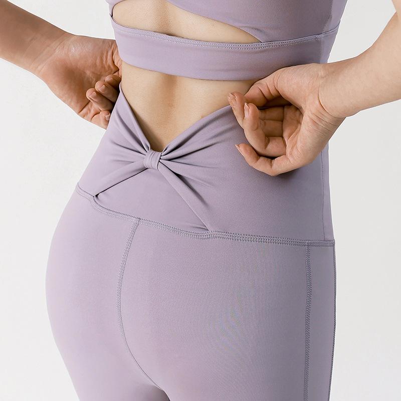 

Fashion Casual Comfort Versatile Women s Bow Tie High Waisted Hip Lifting and Tummy Tucking Without Embarrassment Line Naked Yoga Pants L