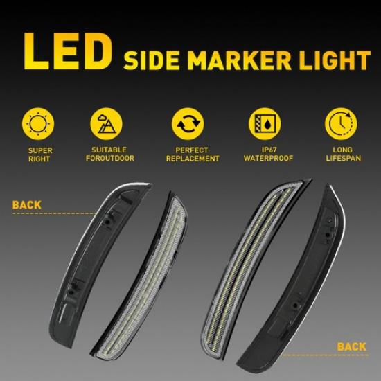 4X LED Side Marker Light Clear Lens White Front+Rear For 2015- Dodge Charger