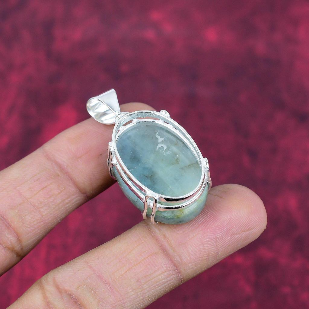 Akwamaryn 925 Solidny srebrny wisiorek, ręcznie robiona biżuteria z kamieni szlachetnych, prezent dla żony nowy wisiorek