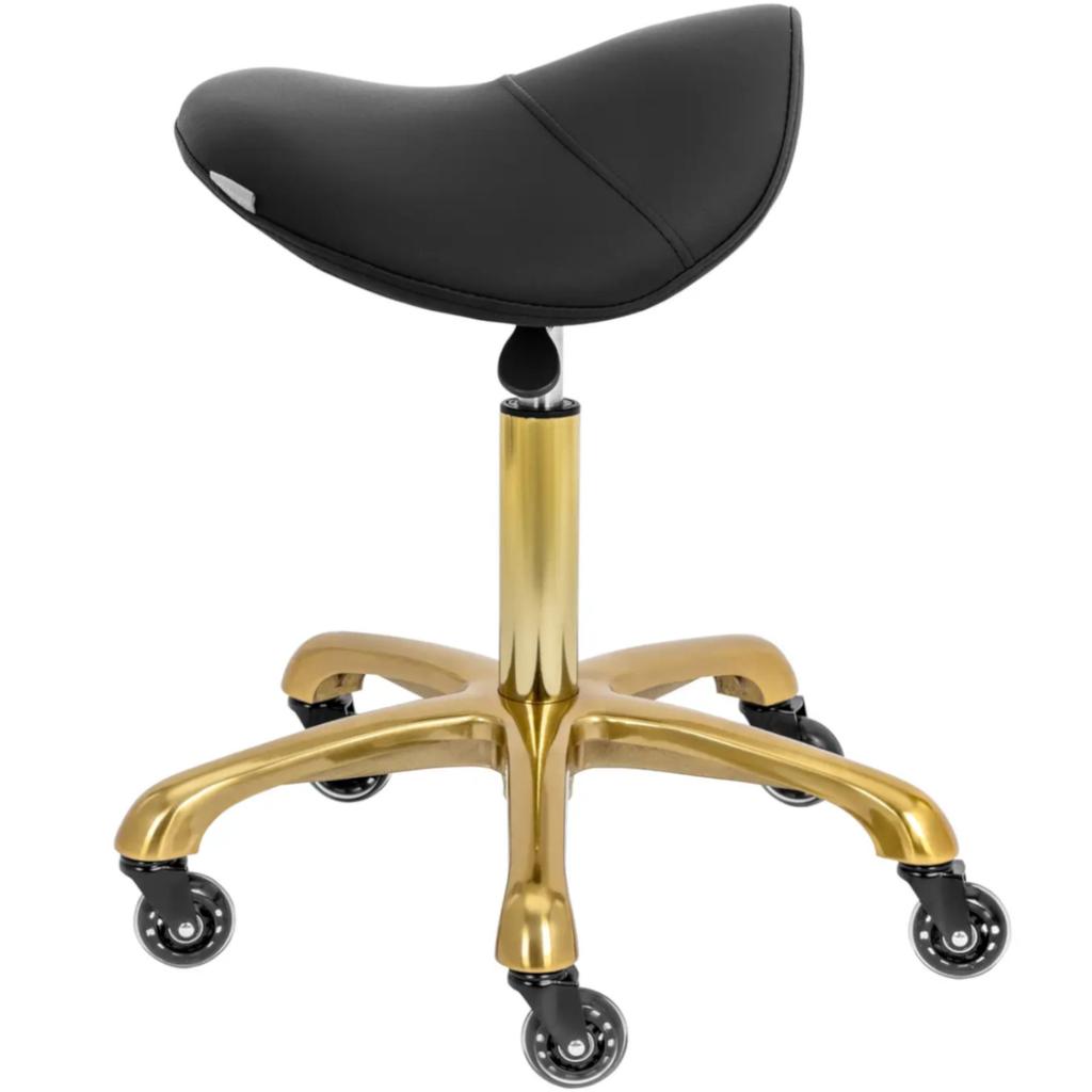 Cosmetic Saddle Stool On Wheels Up To 150 Kg YORK Black and Gold