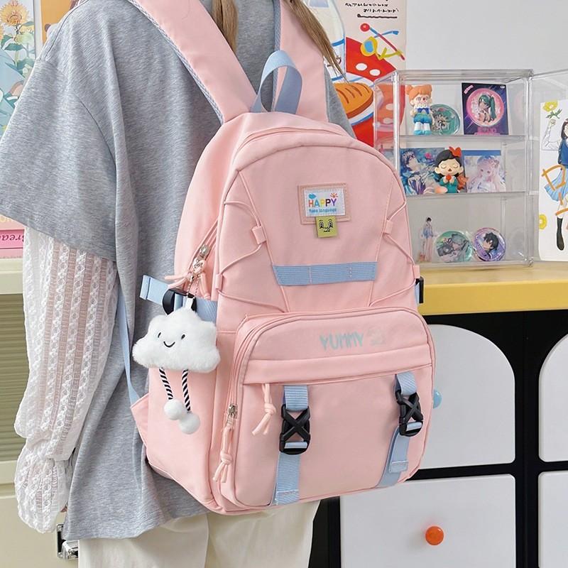 Large Capacity Yummy Letter Print Nylon Backpack For Girls And Boys With Breathable Design For School And College Use