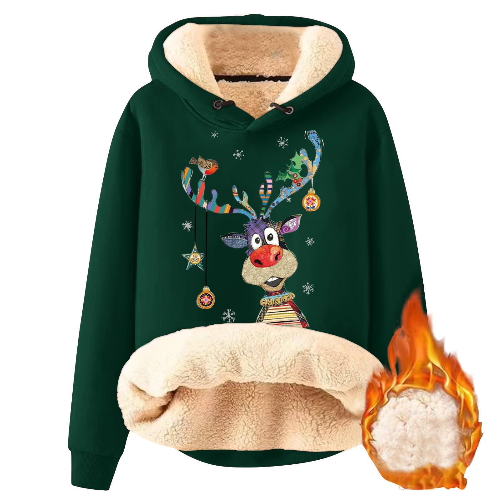 

Жіночий модний плюшевий і потовщений теплий вільний светр з принтом і капюшоном M