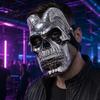Full Face Demon Mask Halloween Skull Mask, Silver Ram Horn for Party, Scary Headgear, Glossy Metallic Cosplay Prop Electroplated
