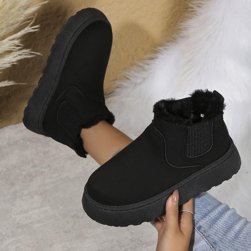 Fleece-Lined Round-Toe Slip-On Cotton Boots New Fall/Winter Oversized Thick-Sole Snow Boots for Women