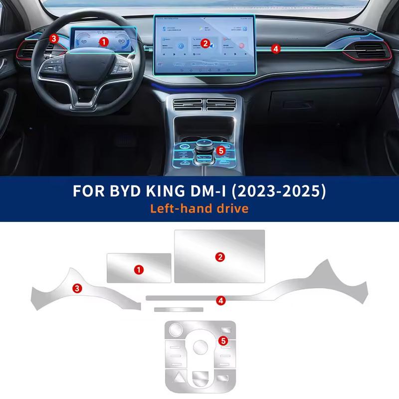 PPF Schutzfolie für BYD KING DM-i 2025 2024 Innenraumzubehör Transparenter TPU Schalthebelpanel GPS Mittelkonsolenaufkleber