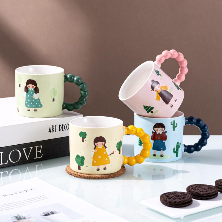 Cute Girl Ceramic Mug Coffee Cup Girl Heart High Looking Water Cup Creative Souvenir Cup Souvenir Gift