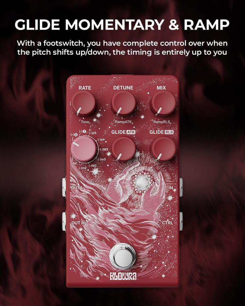 Klowra Vein Pitch Shifter Guitar Pedal for Electric Guitar with 17 Pitch Drop Microtone Analog True and CTRL Input Play Like a Full Bass Player Modes,