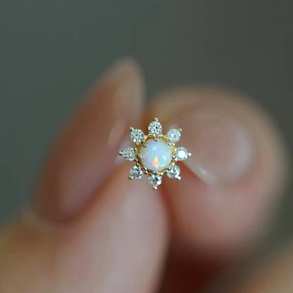 925 Sterling Silver Plating 14K Gold Imitation Opal Stone Zircon Geometric Earrings for Women Fashion High-quality Jewelry Gifts