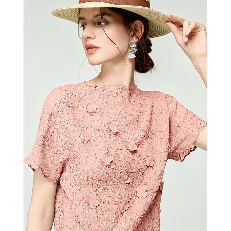 Women s Pleated Floral Short Sleeve T-shirt L