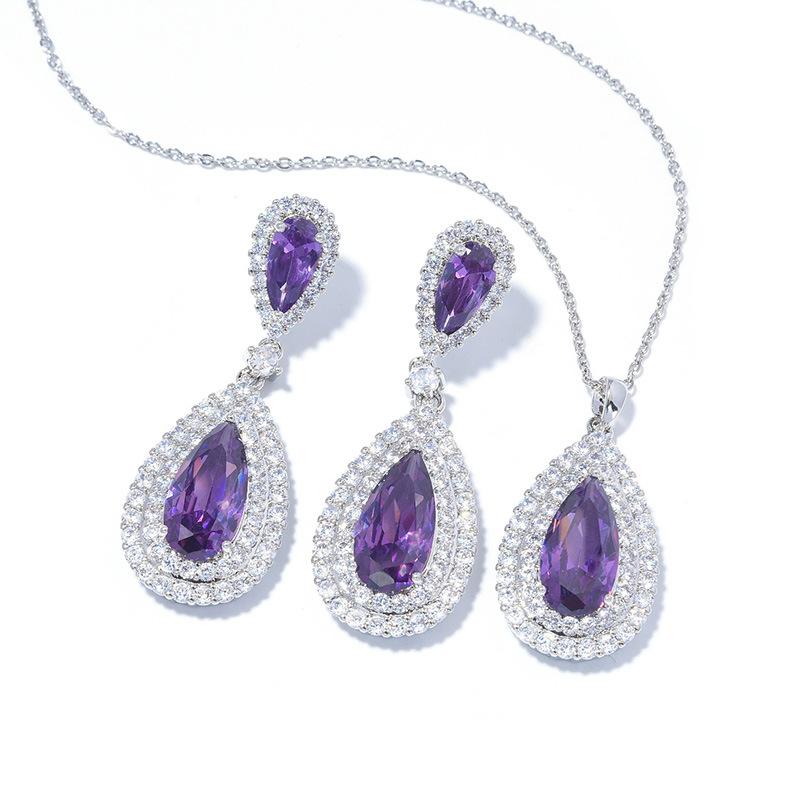 Fashion Exaggerated Diamond-Set Large Water Drop Earrings Necklace Women'S Luxury Dinner Zircon Jewelry Atmospheric Jewelry Two-Piece Set