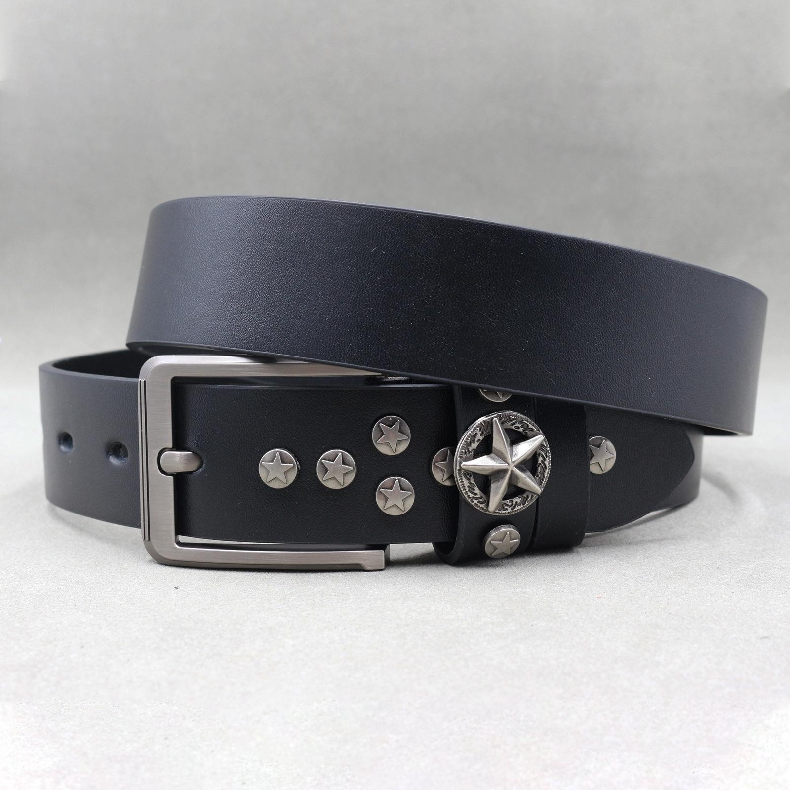 

Men s Jeans Belt, Fashionable Wide Casual Belt, Cowhide Rivets, Women s Decoration Trendy Personality 125cm