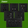 Black Double Gang British Standard Switch Socket with USB & Type C - Hong Kong/Macau Recessed 86 Type