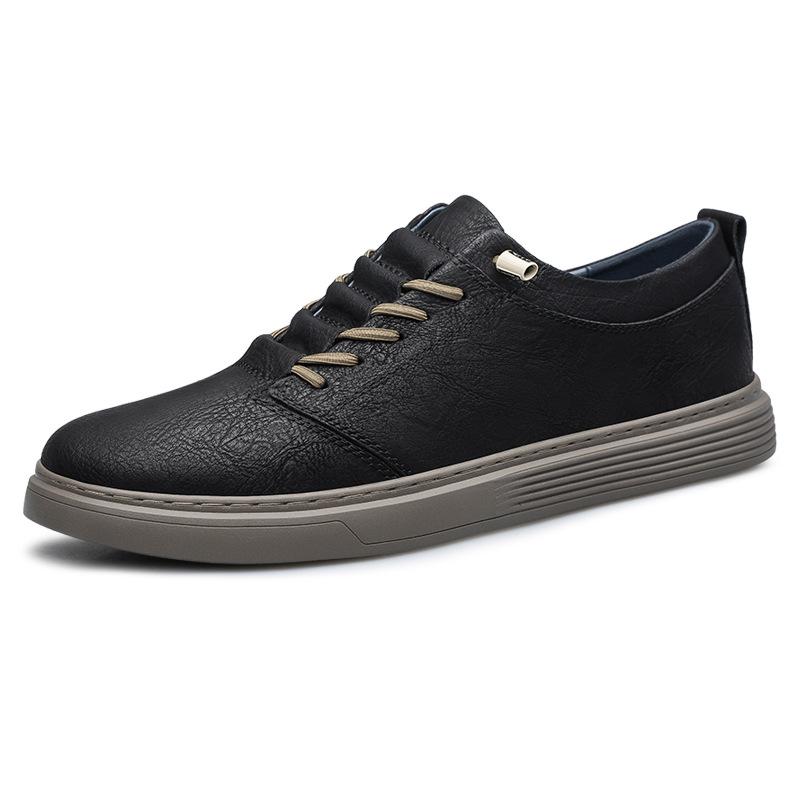 Men s Round Toe Casual Board Shoes - Spring/Autumn, Fashionable Two-Layer Cowhide, Comfortable, Breathable, Versatile. 45 чёрный