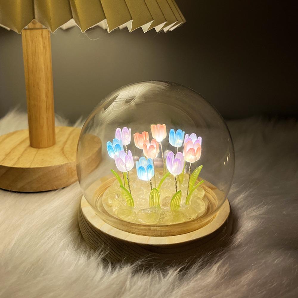 Multicolor Tulip Night Light Glass Plastic Luminous Table Lamp Valentine's Day Gift