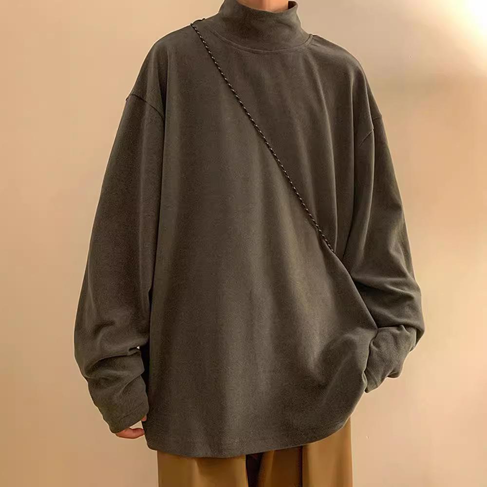 Męska Jednolita Kolorowa Warstwa Bazowa Jesienna Moda Półwysoki Dekolt Długi Rękaw T-Shirt Unisex Wszechstronna Odzież Codzienna Idealna do Noszenia Warstwowego z Bransoletką