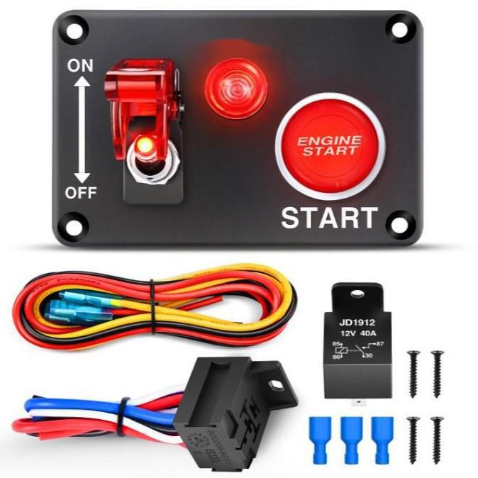 12V Ignition Switch Panel - 2-in-1 Rocker Switch with Relay Wiring Harness for Car and RV Modification
