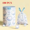 Cartoon Printed Rabbit Drawstring Garbage Bag Household Large Portable Plastic Bag Disposable Thickened Kitchen Bundle Pocket
