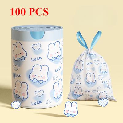 Cartoon Printed Rabbit Drawstring Garbage Bag Household Large Portable Plastic Bag Disposable Thickened Kitchen Bundle Pocket