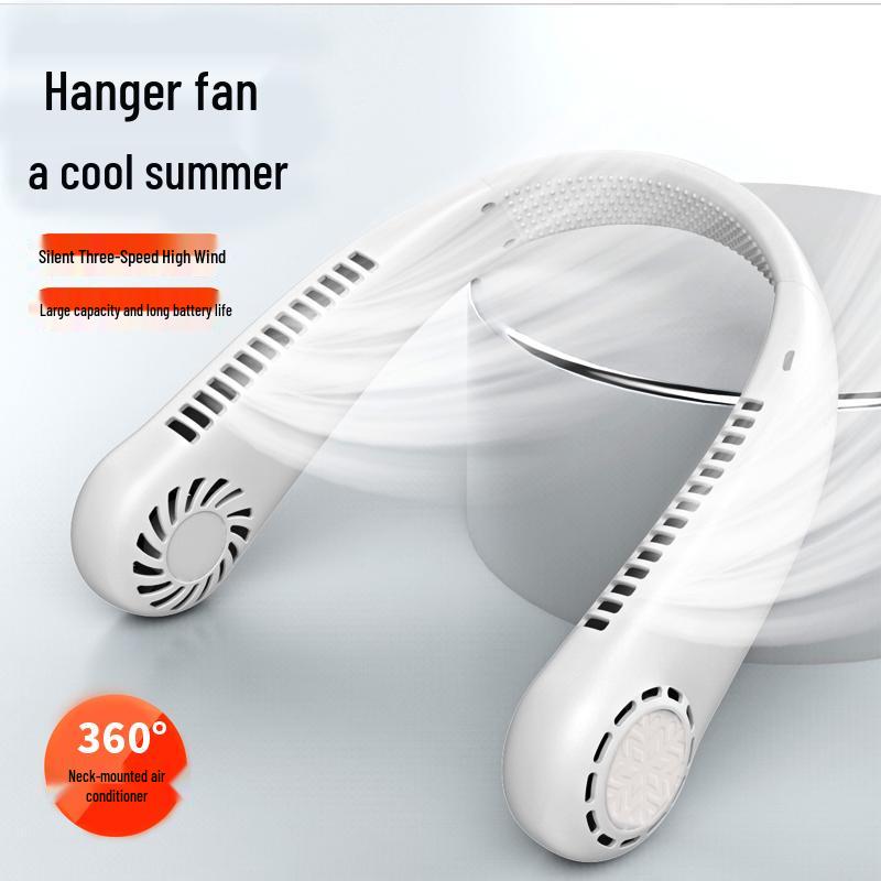 Portable USB Neck Fan: Leafless, Silent, Rechargeable, Cooling for Outdoor & Indoor Use. 10000mAh