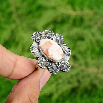 Geschenk für Sie 925 Silber Natürlicher Skolezit Solitär Blume Verstellbarer Ring