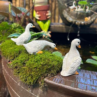 3 Pezzi Carino Anatra Bianca Vaso Idroponico per Fiori di Loto Statua Retrò in Resina Scultura da Esterno per Casa Ufficio Scrivania Giardino Decorazione Scrivania