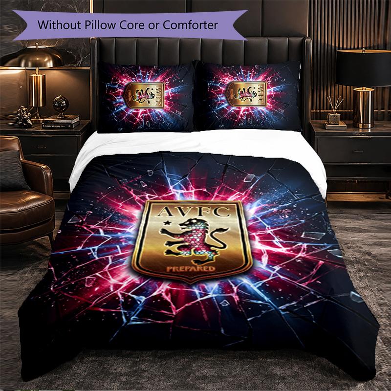 Set Biancheria da Letto Aston Villa Football 3 Pezzi Morbido Set Copripiumino con Federe Set Decorazione Camera da Letto per la Casa