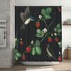 Outdoor Shower Curtain Waterproof Polyester Fabric Printed With Birds Strawberry Design For Bathroom Decoration (Black Size180X2