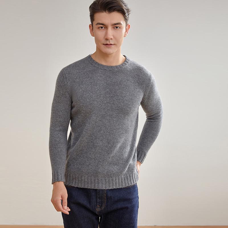 Exquisite Men's Three-Ply Pure Cashmere Sweater - Thick, Warm, Round Neck Knit for Autumn/Winter