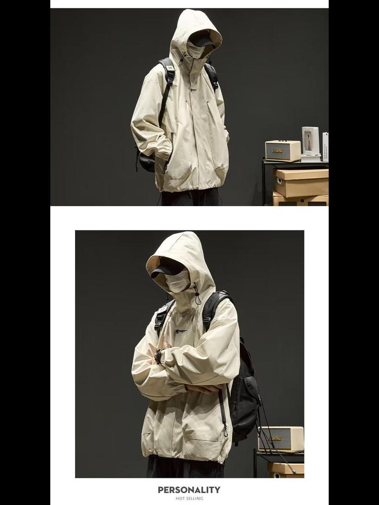 Herren Lockerer Kapuzen-Bergsteigerjacke: Japanische Mode, Amerikanisch Lässig, Frühling/Herbst
