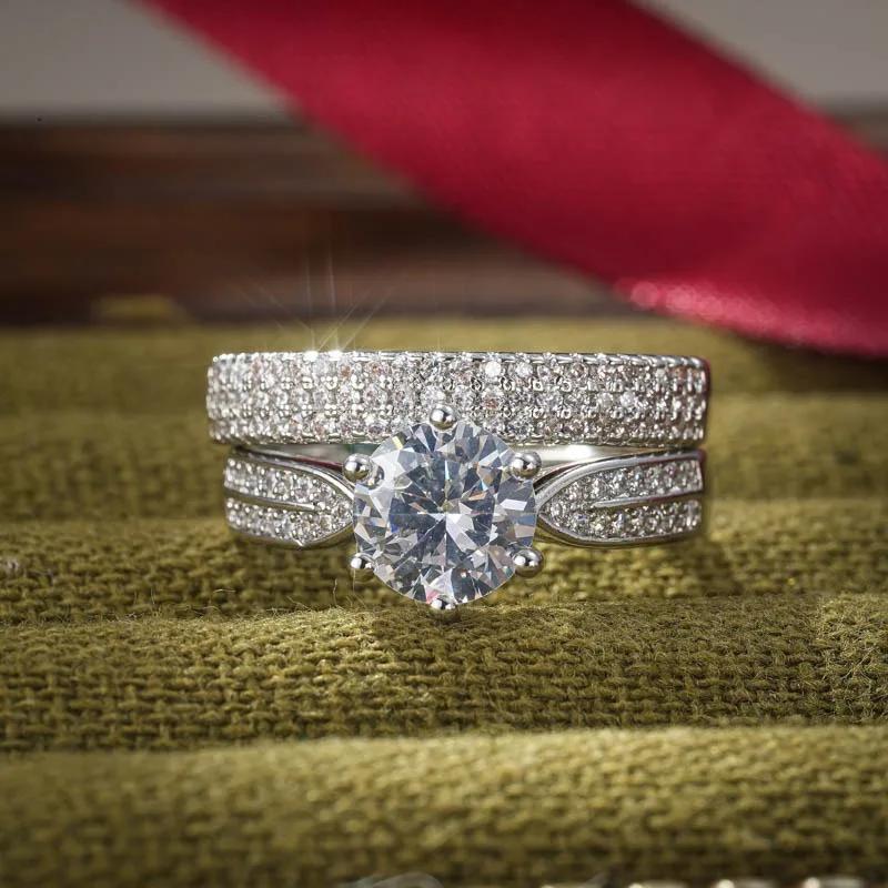 Classic Women Wedding Ring Inlaid CopperColor Cubic Zirconia Engagement Rings Set for Bride Jewelry New Anniversary Gifts