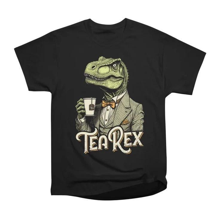 Tea Rex T-T-Shirt Funny Dinosaur Graphic Tee Sophisticated T-Rex Retro Gift Top L