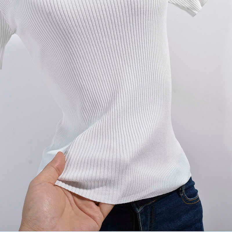 Ice Silk Knitting Lace Woven Stretch Comfortable Round Neck Short Sleeve Easiest for Match Short Sleeve Summer Women's Clothing Silm