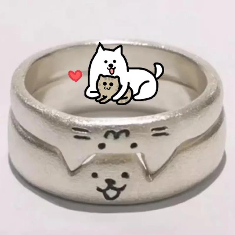 1/2pcs New Lovely Cat Dog Animal Couple Ring for Couple Handmade Opening Adjustable Rings Valentine's Day Rings Fashion Jewelry