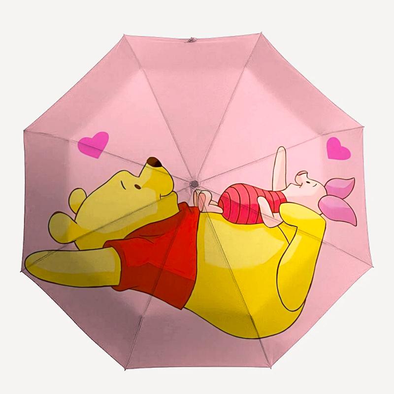 Winnie and Friends Themed Travel Umbrella-8 Ribs Automatic Opening and Closing, Portable Folding Design, Compact and Stylish Umbrella Suitab