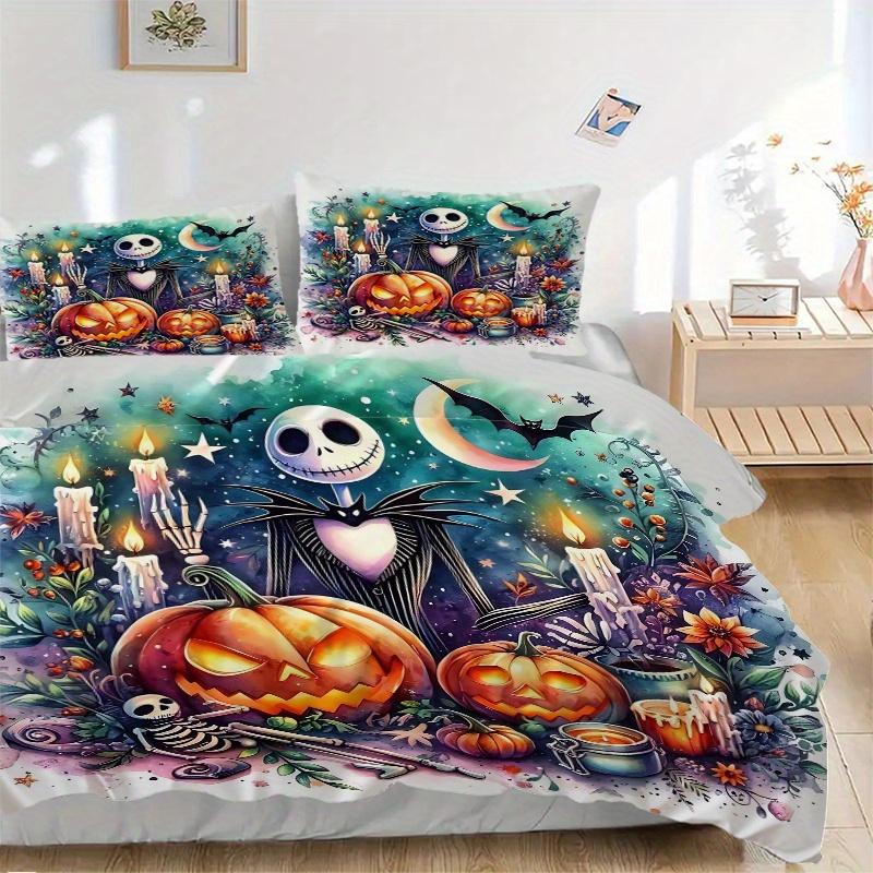 

3pcs Nightmare Before Christmas Jack Bedding Set - Includes Quilt Cover and Pillowcases, Suitable for All Seasons, Machine Washable - Ideal Gift 135x200cm
