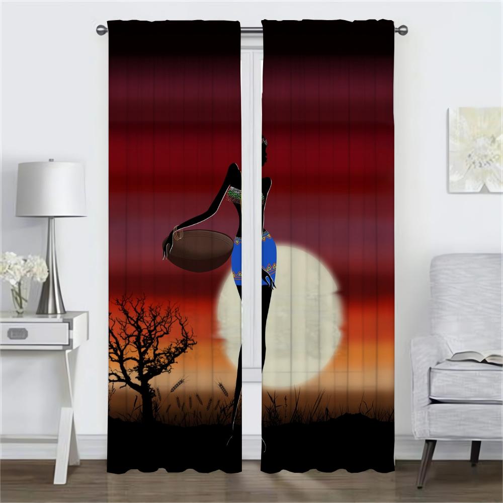 Anti-mosquito Curtains for Living Room African Woman Blackout Curtain Partition Home Interior Curtains 2 Pieces Blinds Shades