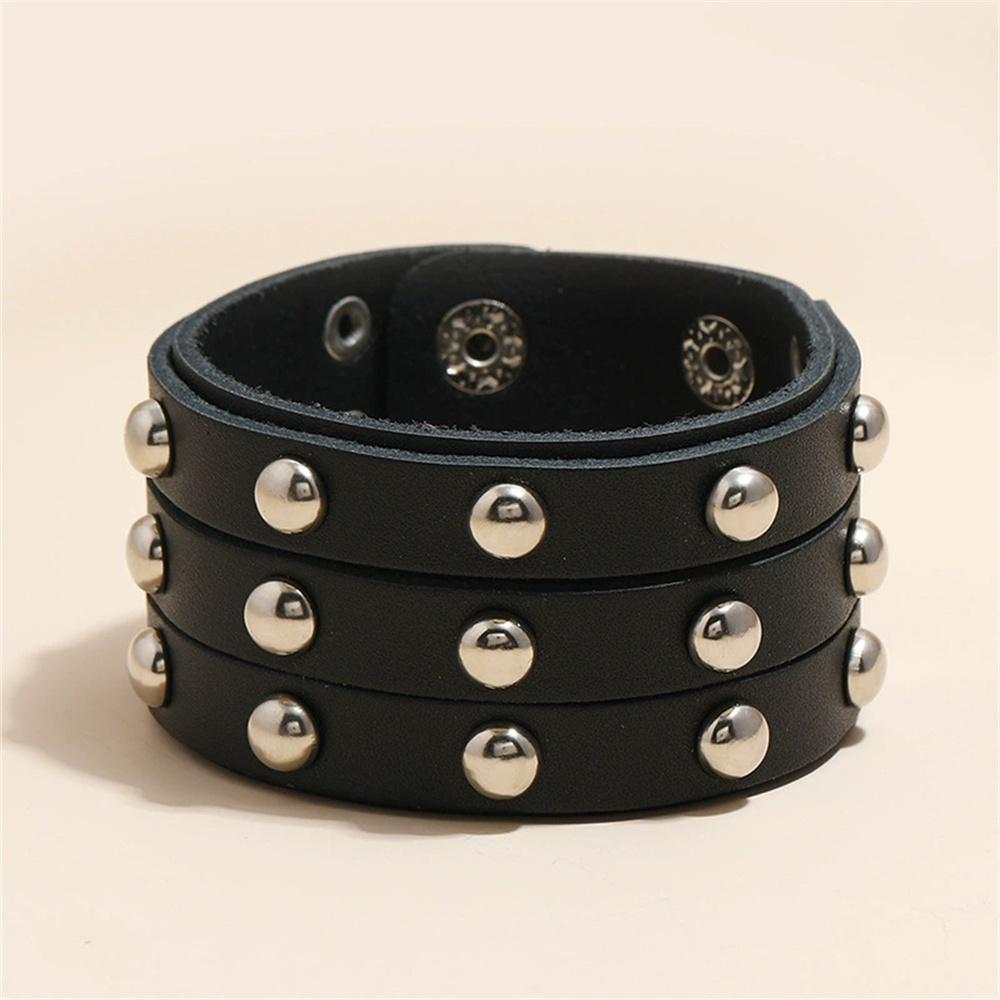 New Popular Jewelry Punk Style Small Rivets Wide Pu Leather Bracelet Bangle Belt Buckle Bracelet Suitable for Music Festival