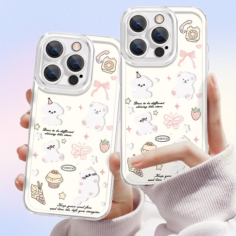 Милый прозрачный противоударный чехол из мягкого ТПУ для iPhone с полной защитой объектива iPhone 16 Pro